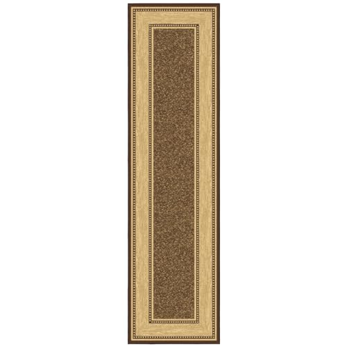 Ottomanson Ottohome Non-Slip Rubberback Bordered Design 3x10 Indoor Runner Rug, 2'7" x 9'10", Brown