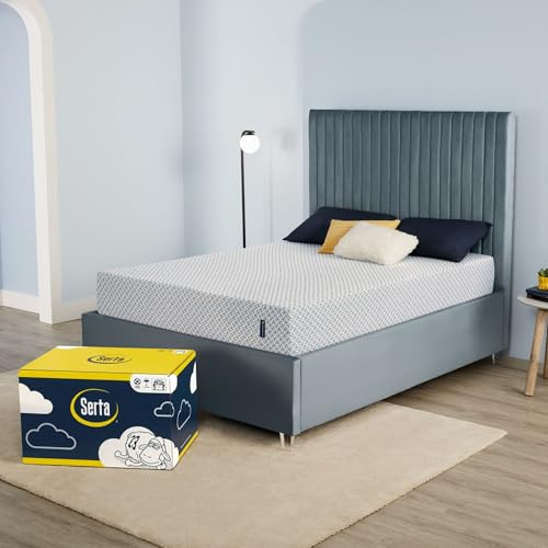 Serta - 10 inch Cooling Gel Memory Foam Mattress, Queen Size, Medium, Supportive, CertiPur-US Certified, 100-Night Trial - Sheep Retreat, Blue/White