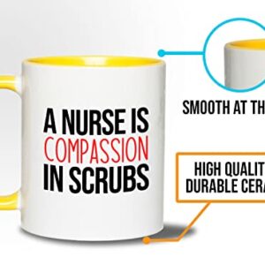 Bubble Hugs Nurse 2Tone Yellow Mug 11oz - A nurse is compassion - Labor Clinical Certified Nursing Assistant Surgical Emergency Oncology Practitioner