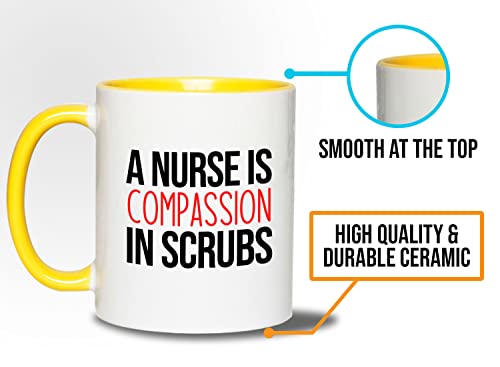 Bubble Hugs Nurse 2Tone Yellow Mug 11oz - A nurse is compassion - Labor Clinical Certified Nursing Assistant Surgical Emergency Oncology Practitioner