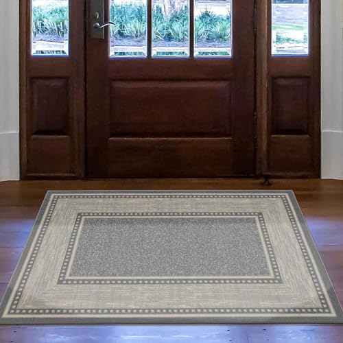 Ottomanson Ottohome Non-Slip Rubberback Bordered Design 5x7 Indoor Area Rug, 5' x 6'6", Light Gray