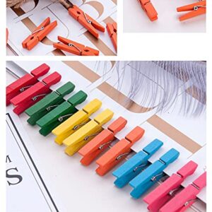 200 Pack Colored Wooden Clothes Pins, 10 Colors Wooden Clothes Pins with 66FT Jute Twine, Rainbow Clips for Photos, Pictures, Clothing Hanging (1.89 in)