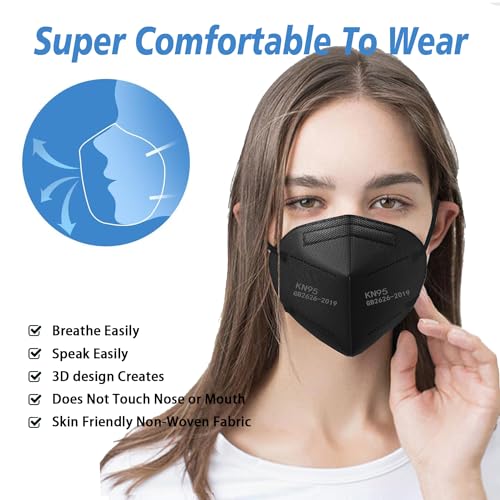 SDIW 50PCS KN95 Masks Black Face Masks 5 Layer Masks Filter Efficiency≥95% with Elastic Ear Loops and Nose Bridge Clip Breathable Face Mask