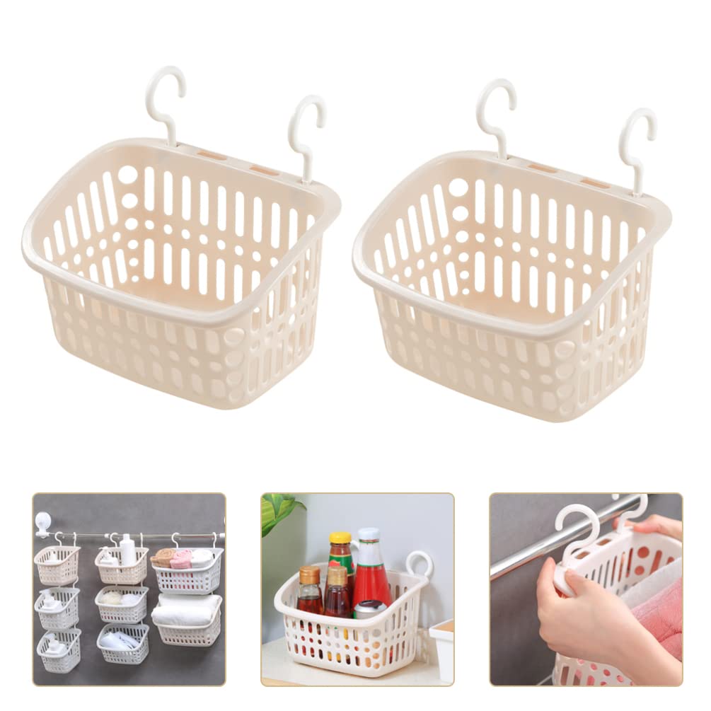 Cabilock 2Pcs Hangable Storage Basket Wall Hanging Baskets for Storage Towel Storage Plastic Hanging organizing Basket Bathroom Hanging Basket Toiletry Organizer with Hook Silk Screen pp