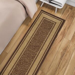 Ottomanson Ottohome Non-Slip Rubberback Bordered Design 3x10 Indoor Runner Rug, 2'7" x 9'10", Brown