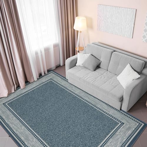 Ottomanson Ottohome Non-Slip Rubberback Bordered Design 3x5 Indoor Area Rug, 3'3" x 5', Turquoise