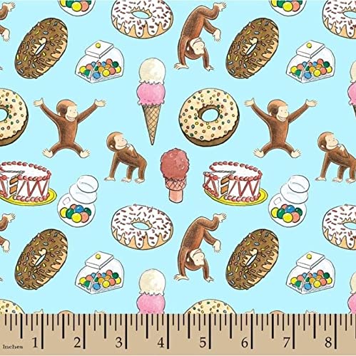 Springs Textiles Curious George Fabric Party Toss in Blue 100% Cotton Fabric by The Yard 44 Inches