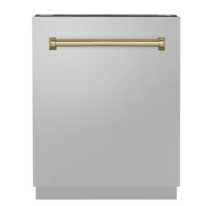 zline autograph edition 24" 3rd rack top control tall tub dishwasher in stainless steel with champagne bronze handle, 51dba (dwvz-304-24-cb)