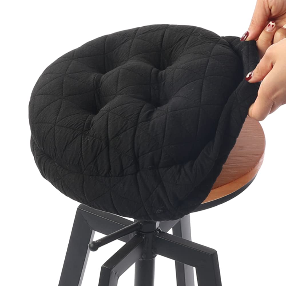 BUYUE Seat Cushion for Round Bar Stool, Dia.12 Luxury Fashion Jacquard with Anti-Skid Silicone Bar Stool Cushion Padded (Black, S,1 Count)