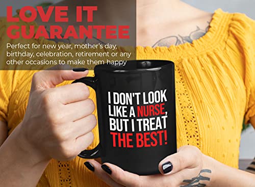 Bubble Hugs Nurse Coffee Mug 15oz Black - I don't look like - Labor Clinical Certified Nursing Assistant Surgical Emergency Oncology Practitioner