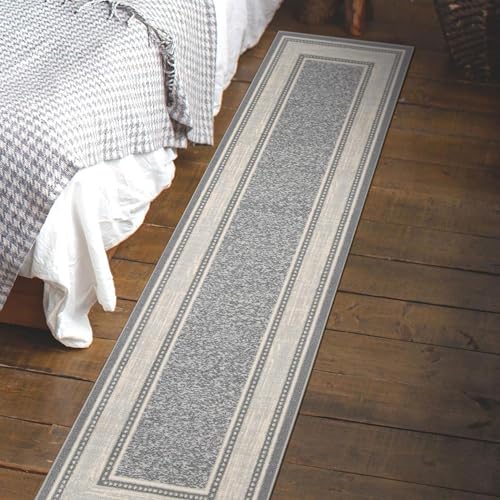 Ottomanson Ottohome Non-Slip Rubberback Bordered Design 3x10 Indoor Runner Rug, 2'7" x 9'10", Light Gray