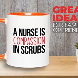 Bubble Hugs Nurse 2Tone Orange Mug 11oz - A nurse is compassion - Labor Clinical Certified Nursing Assistant Surgical Emergency Oncology Practitioner