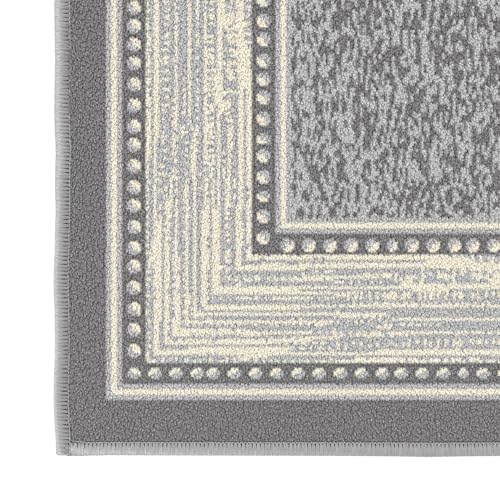 Ottomanson Ottohome Non-Slip Rubberback Bordered Design 2x7 Indoor Runner Rug, 1'10" x 7', Light Gray