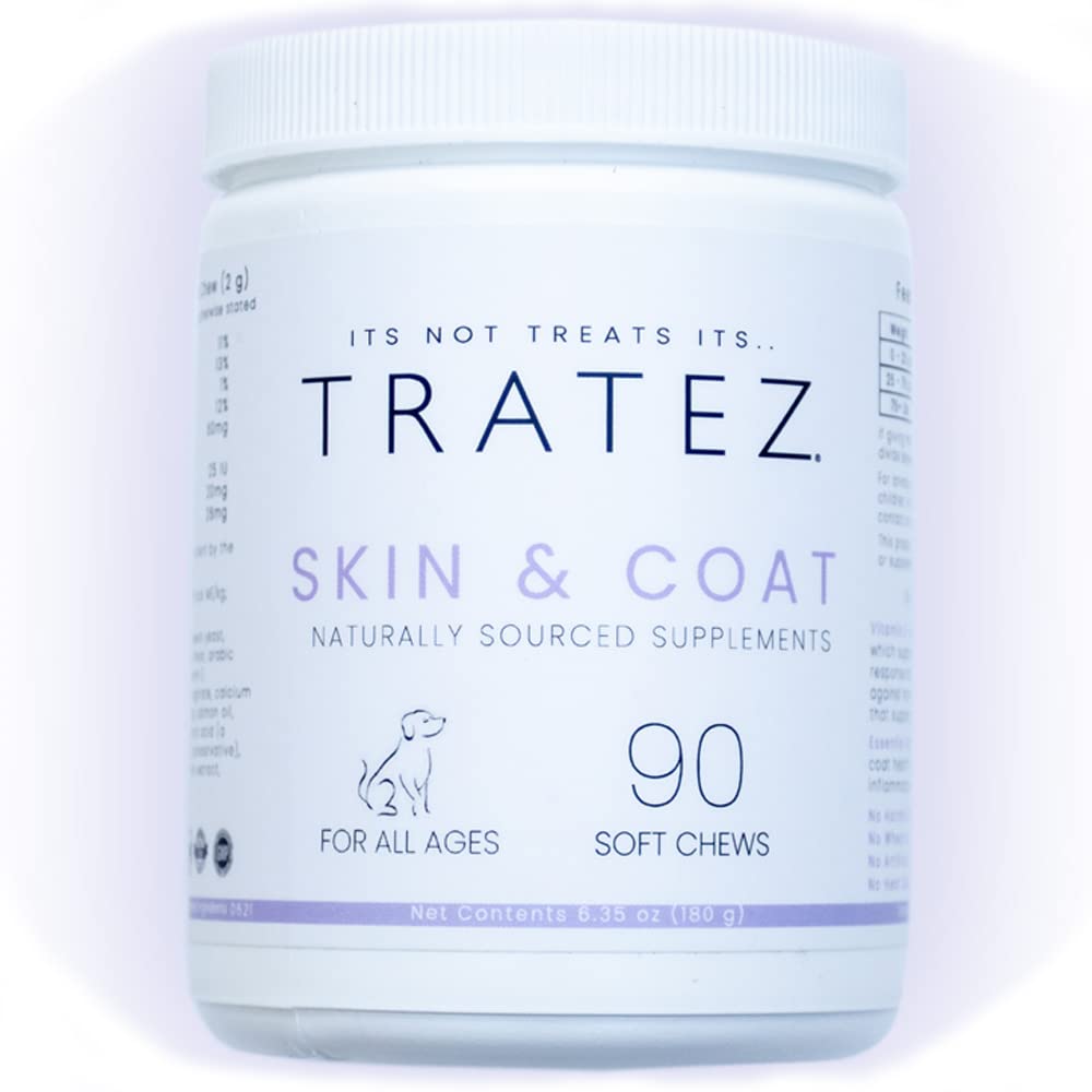 TRATEZ Skin and Coat Supplement for Dogs, 90 Soft Chews with Vitamin E and Essential Fatty Acids (Omega 3, Omega 6 and Omega 9 Fish Oil), Advanced Formula with Anti-inflammatory Properties