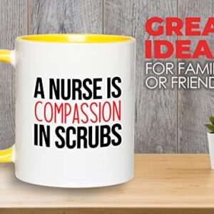 Bubble Hugs Nurse 2Tone Yellow Mug 11oz - A nurse is compassion - Labor Clinical Certified Nursing Assistant Surgical Emergency Oncology Practitioner