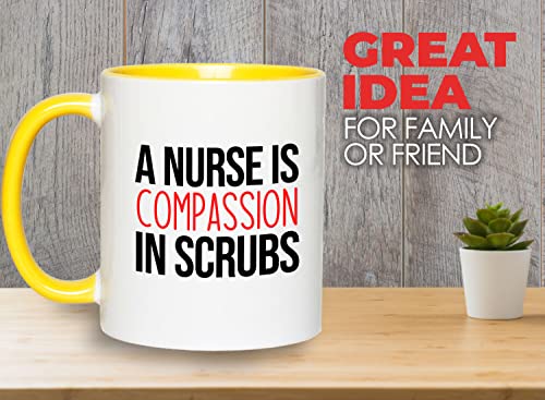 Bubble Hugs Nurse 2Tone Yellow Mug 11oz - A nurse is compassion - Labor Clinical Certified Nursing Assistant Surgical Emergency Oncology Practitioner