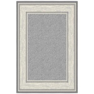 Ottomanson Ottohome Non-Slip Rubberback Bordered Design 5x7 Indoor Area Rug, 5' x 6'6", Light Gray