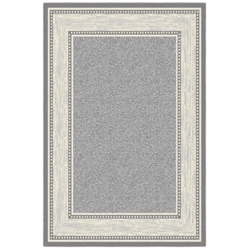 Ottomanson Ottohome Non-Slip Rubberback Bordered Design 5x7 Indoor Area Rug, 5' x 6'6", Light Gray