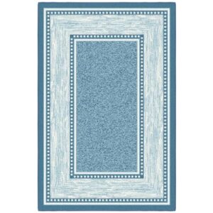 Ottomanson Ottohome Non-Slip Rubberback Bordered Design 3x5 Indoor Area Rug, 3'3" x 5', Turquoise