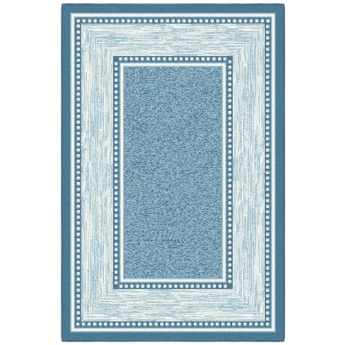 Ottomanson Ottohome Non-Slip Rubberback Bordered Design 3x5 Indoor Area Rug, 3'3" x 5', Turquoise