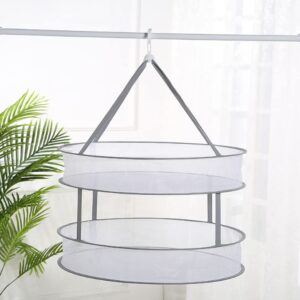 2-Tier Foldable Sweater Mesh Dryer, Potable Hanging Drying Rack Flat Clothes Drying Net Collapsible Laundry Hanging Mesh Rack