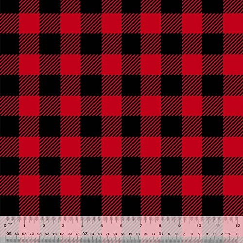 Buffalo Plaid Red & Black Anti-Pill No-Sew Throw Fleece Fabric Kit (50x60)