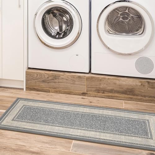 Ottomanson Ottohome Non-Slip Rubberback Bordered Design 3x10 Indoor Runner Rug, 2'7" x 9'10", Light Gray