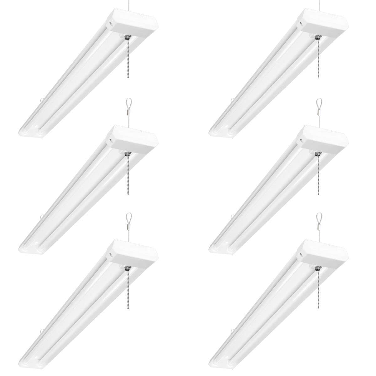 Lepro 4ft Linkable LED Shop Lights, 42W 4200lm Garage Ceiling Light Fixture, 5000K Daylight White, 250W Equivalent Surface Flush Mount or Hanging Workshop Bench Light with Plug and Pull Chain, 6 Packs