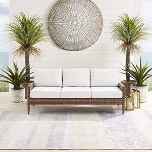 Crosley Furniture Capella Wicker Outdoor Sofa, 3-Person Patio Couch for Porch, Deck, Backyard, Brown with Creme Cushions