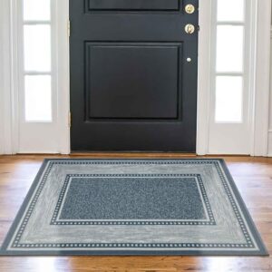 Ottomanson Ottohome Non-Slip Rubberback Bordered Design 3x5 Indoor Area Rug, 3'3" x 5', Turquoise