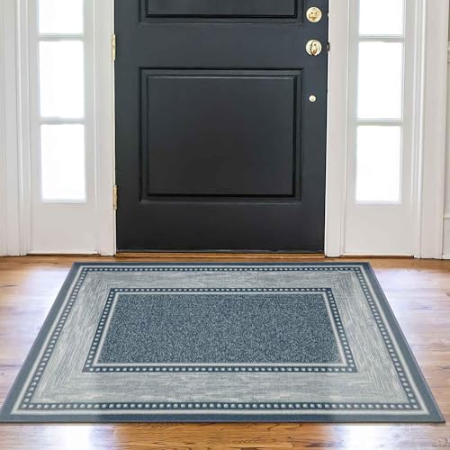 Ottomanson Ottohome Non-Slip Rubberback Bordered Design 3x5 Indoor Area Rug, 3'3" x 5', Turquoise