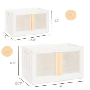 HANAMYA Folding and Stackable Container with Doors and Handles | Storage Container | Storage Organizer | Storage Totes | Trunk Organizer, 72 Liter, Set of 2, White&Cream Handle