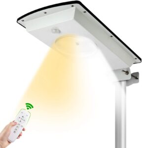 malitupy solar street lights outdoor, cool white/warm white solar street light dusk to dawn/motion sensor, 1300lm ip65 waterproof, dimmable remote control solar street light for yard path driveway