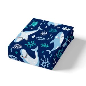 Cute Shark Duvet Cover Set Queen Size,Seaweed Crab Bedding Set 3pcs for Kids Teens Adult Room Decor, Ocean Sea Animals Comforter Cover Navy Blue Quilt Cover with 2 Pillowcases