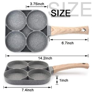 SI FANG 4-Cup Nonstick Egg Frying Pan Pancake Omelette Pan, Aluminium Alloy Fried Egg Pan With Wood Handle, 100% PFOA Free Egg Cooker Non Stick Egg Skillet for Egg Mcmuffin, Omelet, Burgers