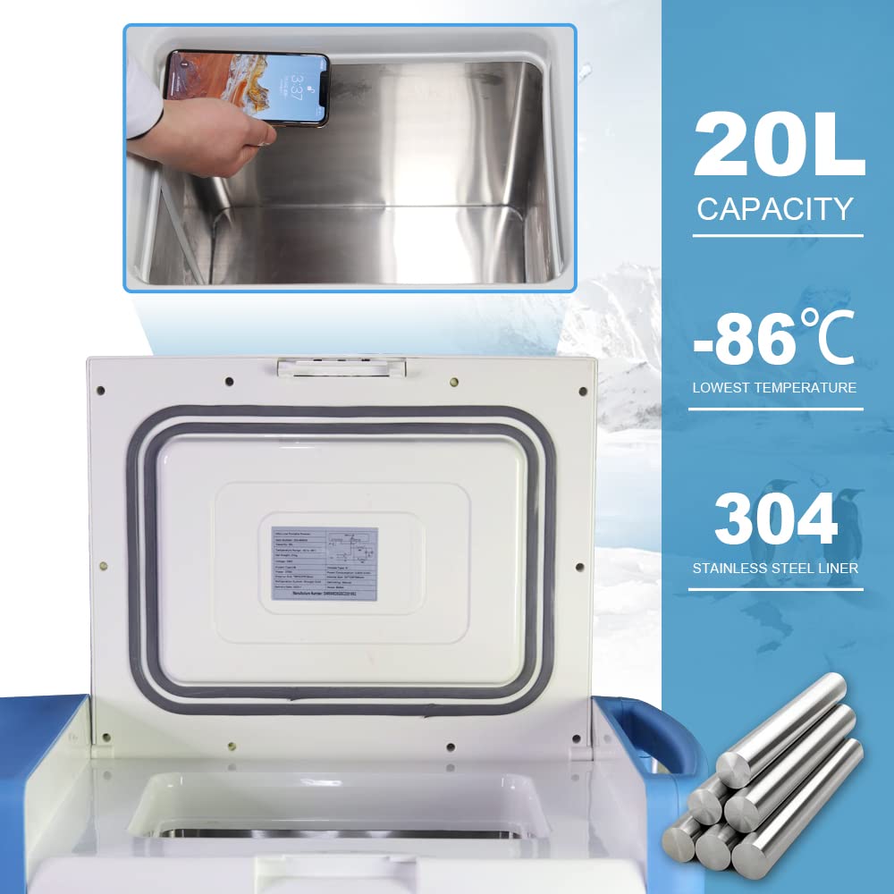 20L Ultra-Low Temperature Freezer-86°C Lab Cryogenic Freezer -123 °F Samples Flash Freezer for Laboratory Samples Storage (20L)