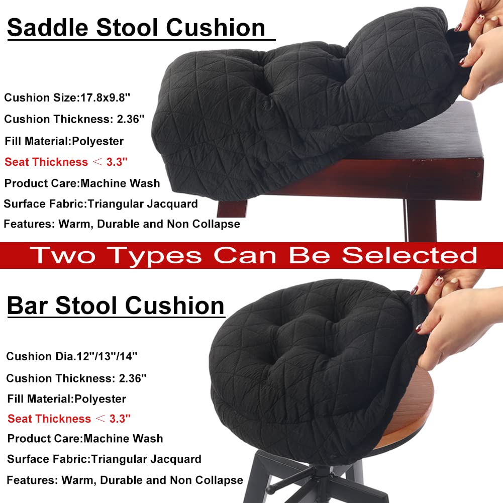 BUYUE Seat Cushion for Round Bar Stool, Dia.12 Luxury Fashion Jacquard with Anti-Skid Silicone Bar Stool Cushion Padded (Black, S,1 Count)