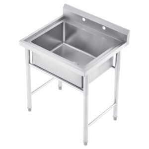 wilprep commercial stainless steel sink, free standing utility single bowl restaurant sink, kitchen prep & utility sink for home, garage, bar, laundry room (1 compartment，29" w x 25.2" d x 37.4" h)