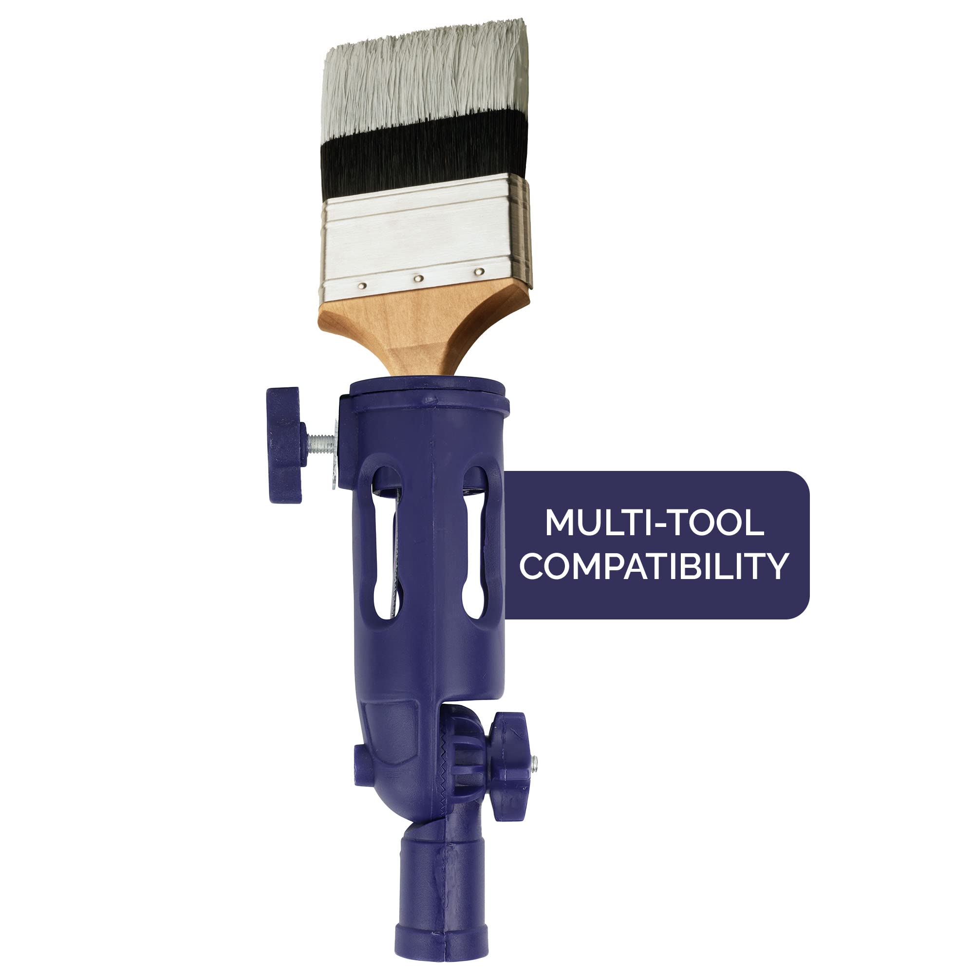 Foxtrot Multi-Angle Paint Brush Extender - Extension Pole Attachment Holder for Paint Brush, Roller, Scraper - Rotating Head, Secure Handle Grip - Easily Reach Ceilings, Walls, Corner Edges - Blue