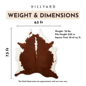 Hillyard Cowhide Rug Brown and White Real Handcrafted Grade A Natural Cowhide Rug - Sustainably Sourced and Lasts Longer - Extra Large Cut 7.5 x 6.5 ft