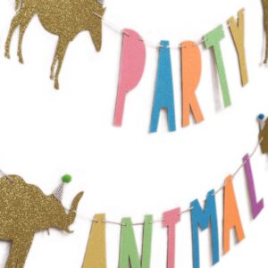 WAOUH Party Animal Birthday Banner for Baby - Zoo Party Decor,Circus Party Decor for Baby Showers,Glittering Photo Props,Jungle Safari Animal Party Supplies