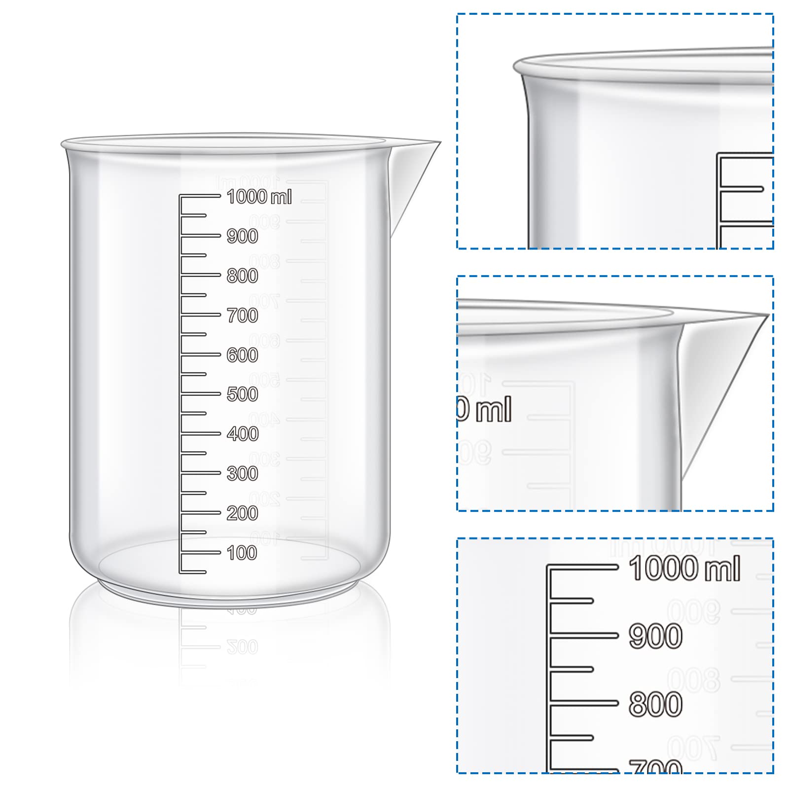 23Pcs Plastic Graduated Cylinders Beakers Set- 6 Clear Plastic Graduated Cylinders 25/50/100/250/500/1000ml, 4 Plastic Beakers 10/25/50/100ml with 8 Plastic Droppers and 5 Stirring Rod