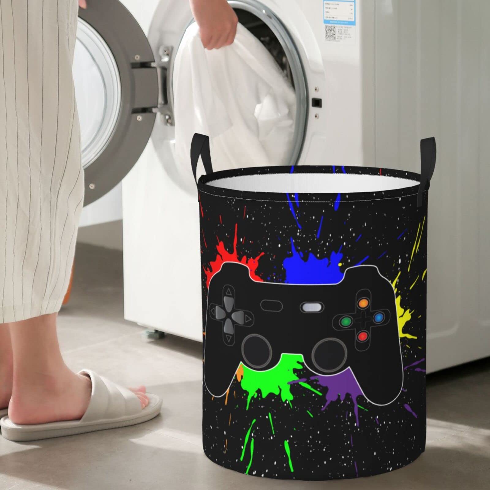 Gbuzozie 62l Round Laundry Hamper Game Joystick Storage Basket Waterproof Coating Organizer Bin For Nursery Clothes Toys