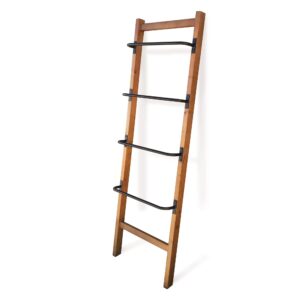 Mitus Blanket Ladder, 4-Tier Towel Ladder Shelf with Offset Metal Rungs and Pine Wood Frame, Rustic Brown and Black