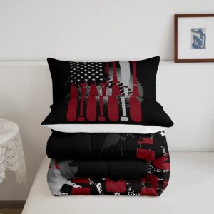 Feelyou Boys Baseball Comforter Set America Flag Baseball Bedding Set for Kids Boys Baseball Bat Duvet Set Cool Sports Game Comforter 1 Comforter Set with 2 Pillowcases Queen Size