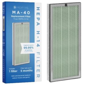 medify air ma-40 genuine replacement filter | for allergens, wildfire smoke, dust, odors, pollen, pet dander | 3 in 1 with pre-filter, h14 hepa, and activated carbon for 99.7% removal | 1-pack