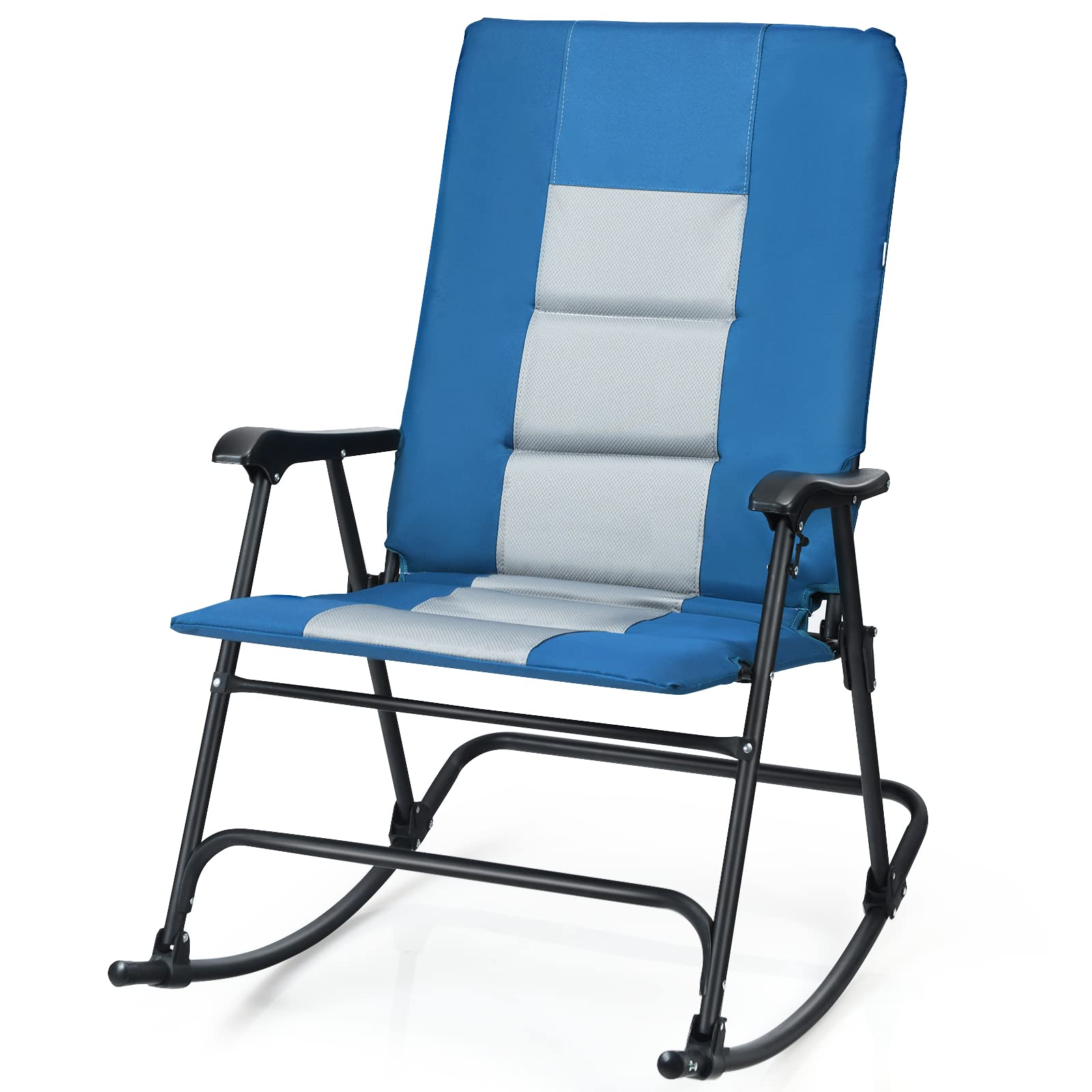 DORTALA Foldable Rocking Chair, Oversized Camping Rocking Chair w/High Back and Armrest, Padded Folding Lawn Chair, Support 350 lbs, Portable Chair for Outdoor, Patio, Blue