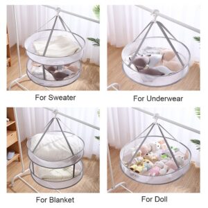 2-Tier Foldable Sweater Mesh Dryer, Potable Hanging Drying Rack Flat Clothes Drying Net Collapsible Laundry Hanging Mesh Rack