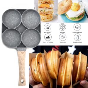 SI FANG 4-Cup Nonstick Egg Frying Pan Pancake Omelette Pan, Aluminium Alloy Fried Egg Pan With Wood Handle, 100% PFOA Free Egg Cooker Non Stick Egg Skillet for Egg Mcmuffin, Omelet, Burgers