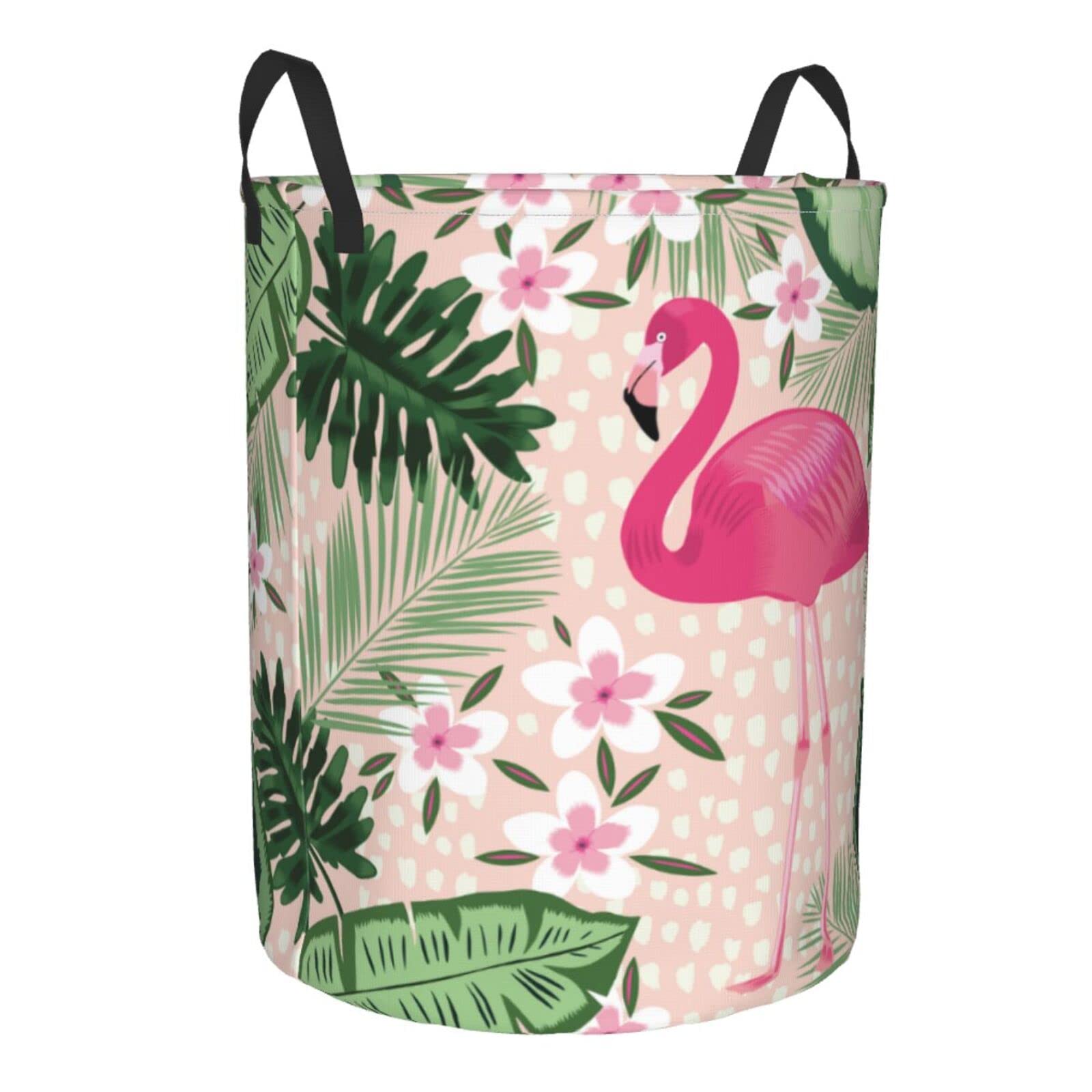 Gbuzozie 38l Round Laundry Hamper Flamingo Palm Leaves Flowers Storage Basket Waterproof Coating Organizer Bin For Nursery Clothes Toys